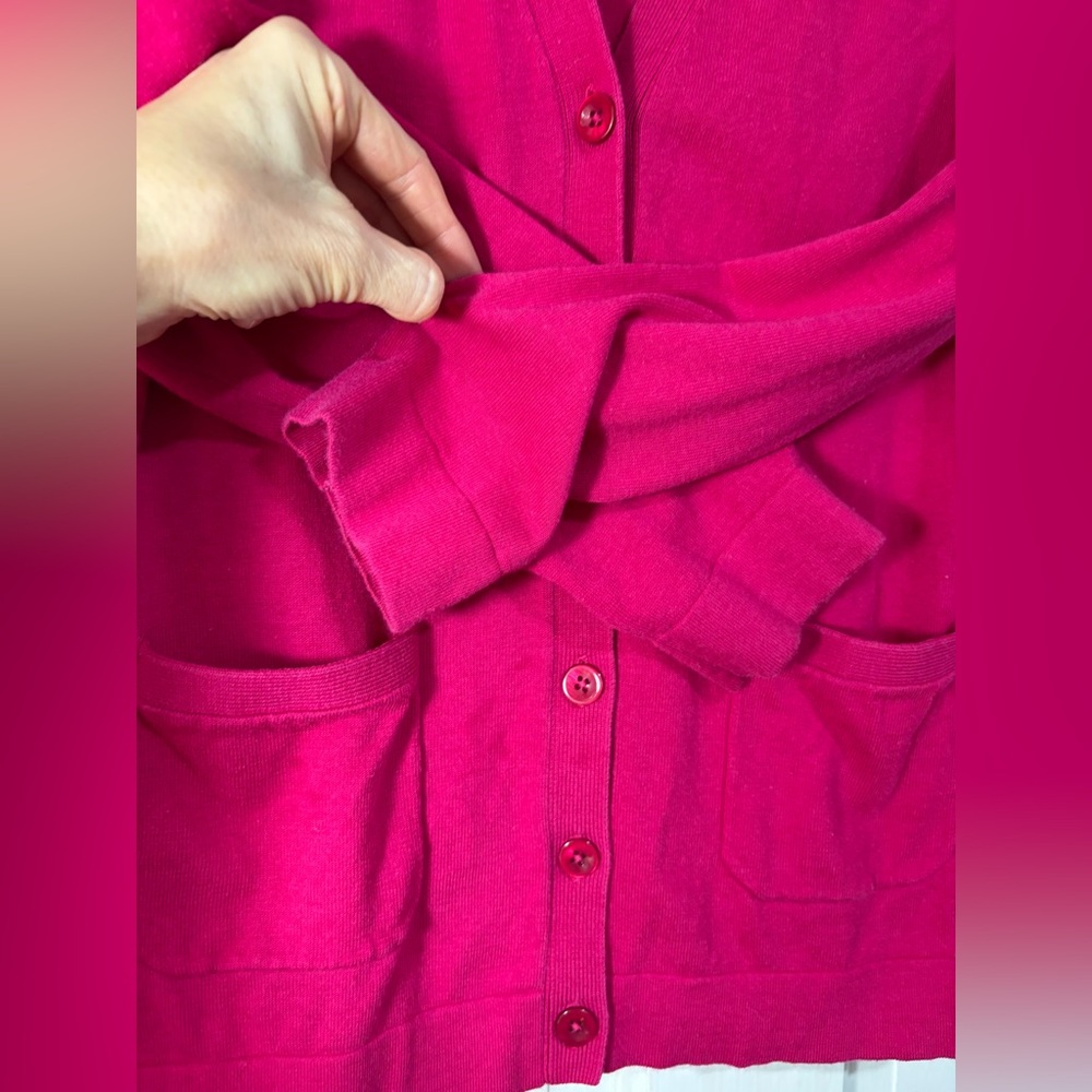 Talbots size SP raspberry color long sleeve v-neck cardigan - Picture 3 of 7
